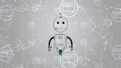 animación del icono de un robot y la interfaz digital sobre un fondo gris