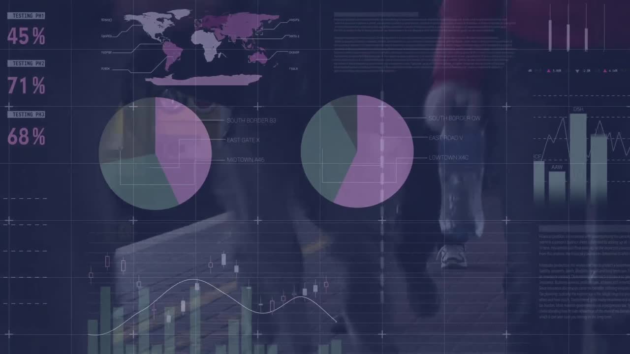animación del procesamiento de datos financieros sobre personas que caminan