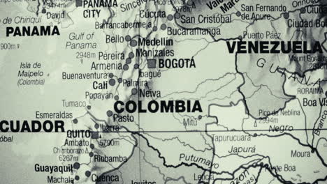 close-up map of colombia and neighboring countries in south america