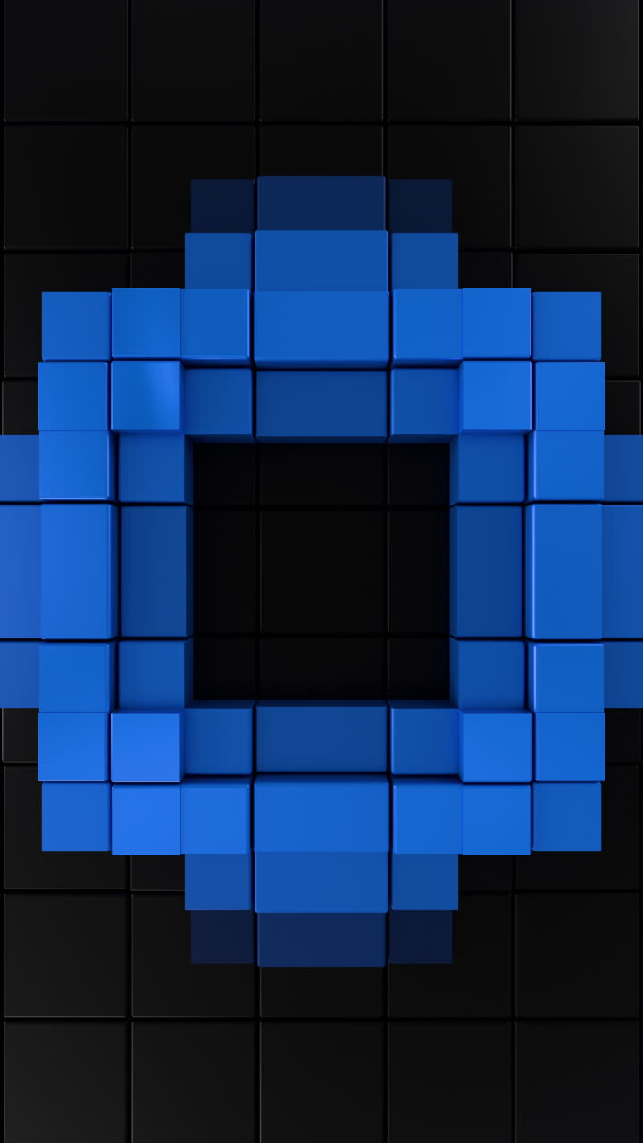 Blue Abstract Split Vertical Ring Futuristic Seamless 3D Loop Animation. 3D rendering
