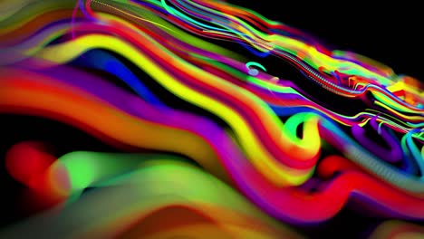 el flujo de partículas forma líneas rizadas como rastros de brillo de diferentes colores, las líneas forman un patrón giratorio como ruido de rizado. abstracto 3d bucle de flujo de animación como fondo festivo creativo brillante