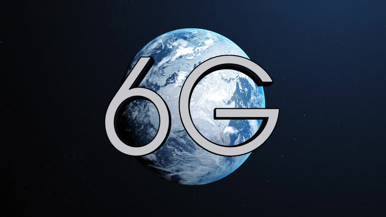 animación de texto 6g, conexiones y procesamiento de datos sobre el globo en fondo oscuro