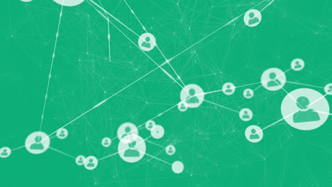 animation of network of connections with icons on green background