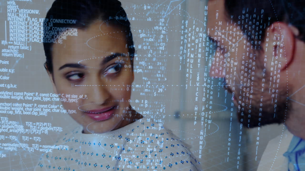 In school, children interacting with animation and digital code in classroom