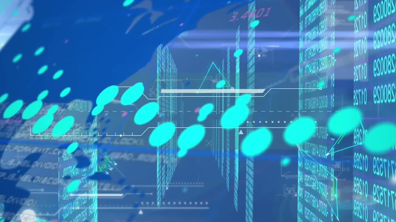 Animation of data processing over black background