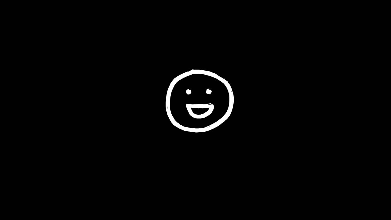 Hand Drawn White Smiley Face Emoji on Black Background