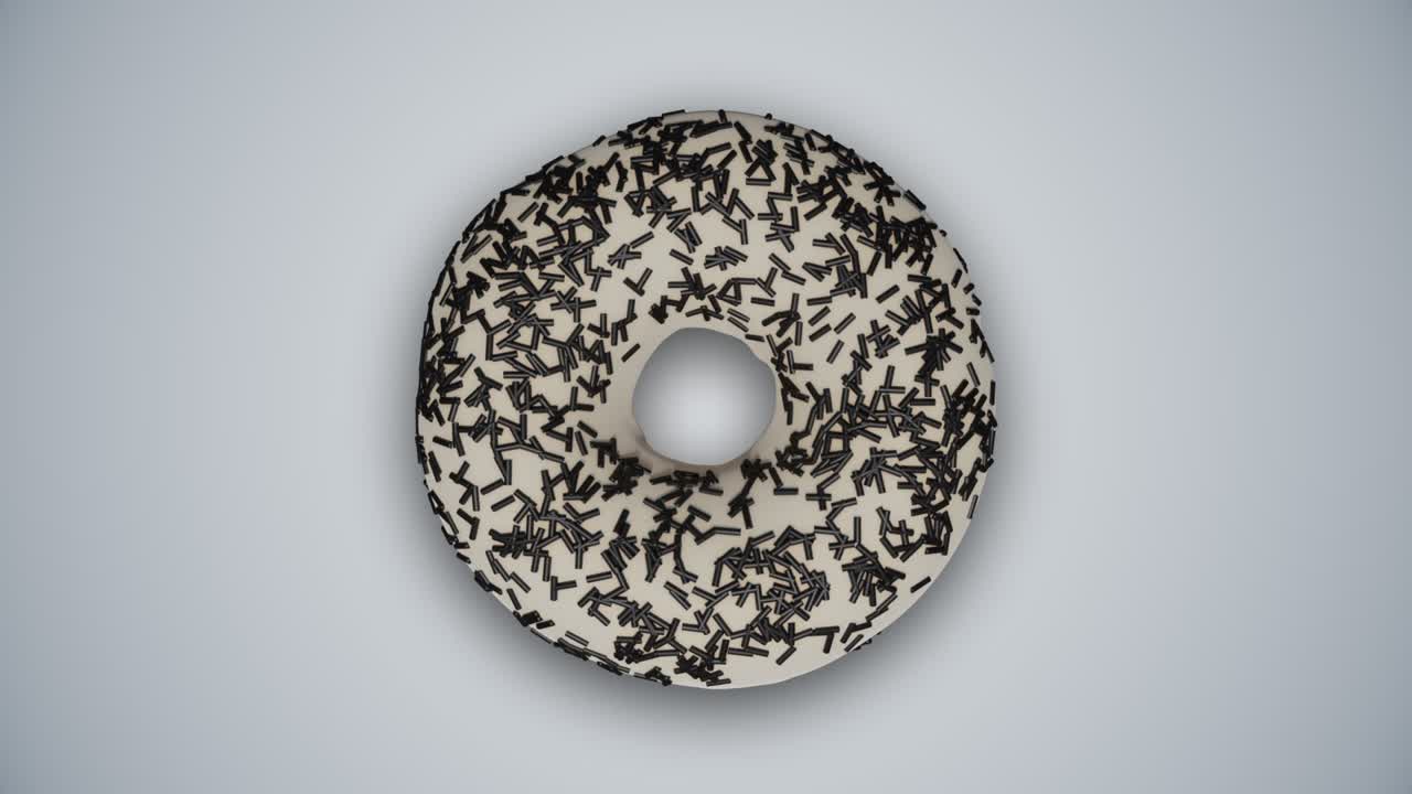 rosquillas sabrosas con glaseado colorido girando y cambiando entre sí en un fondo blanco abstracto