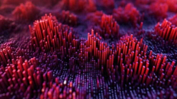 Abstract digitaal oppervlak met bewegende rode pilaren