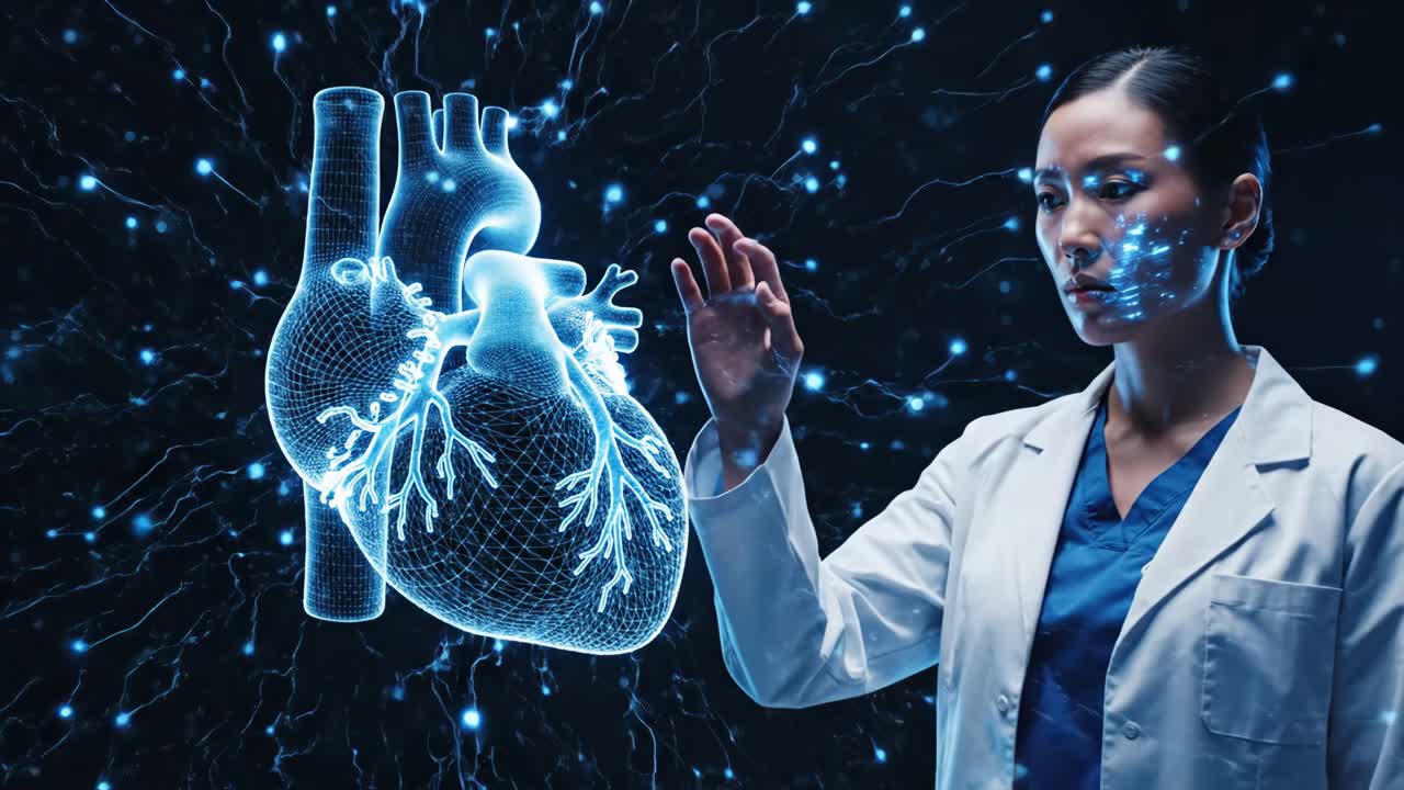 Medical Professional Interacting with a Holographic Heart