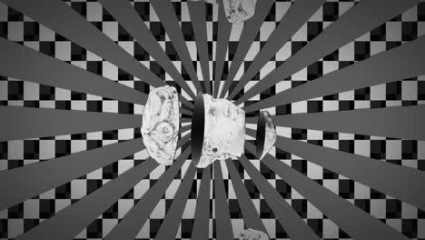 Animation-of-head-sculpture-over-stripes-on-checkered-background