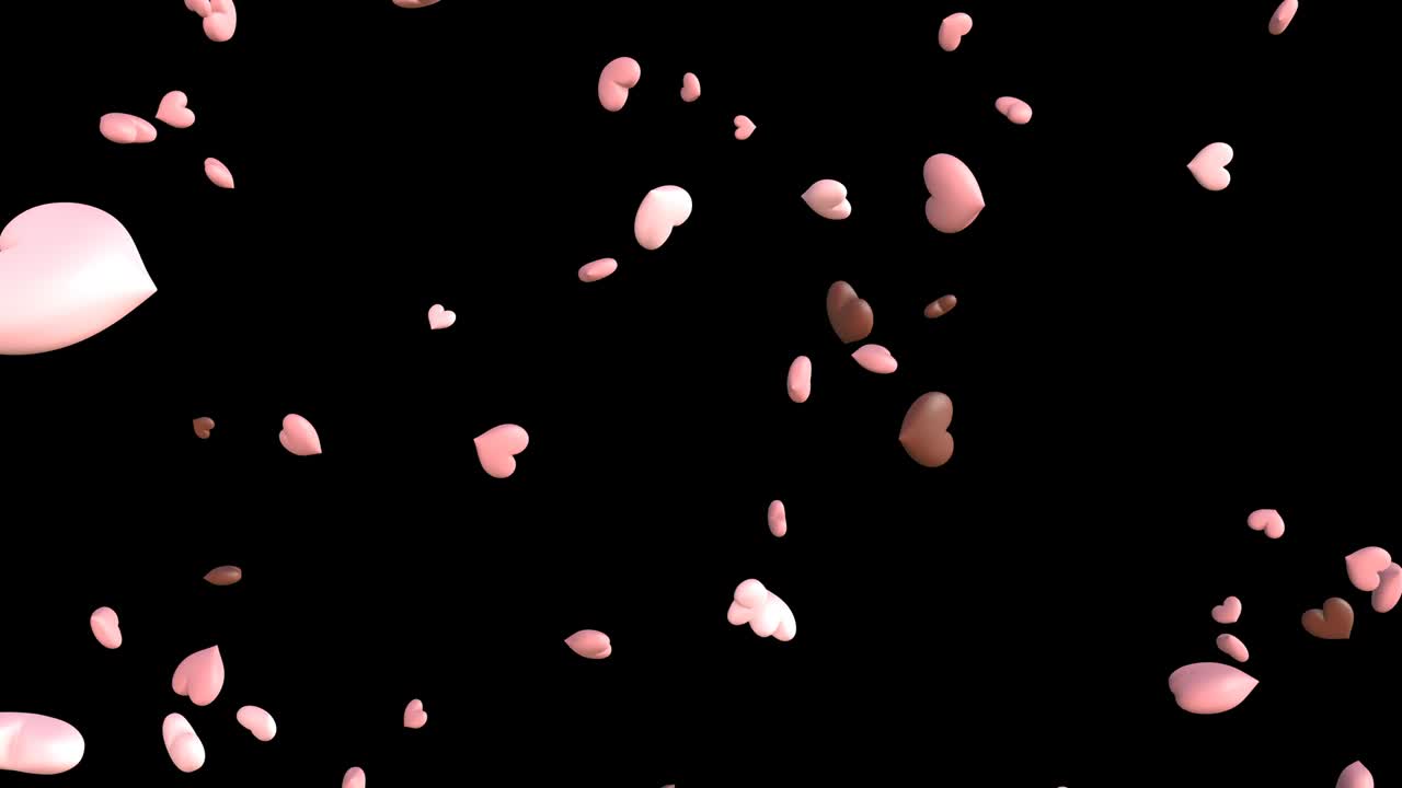 심장 모양의 콘페티, 검은색 바탕에.