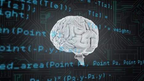 Datenverarbeitung-über-Sich-Drehendes-Menschliches-Gehirn-Vor-Mikroprozessorverbindungen-Auf-Grauem-Hintergrund
