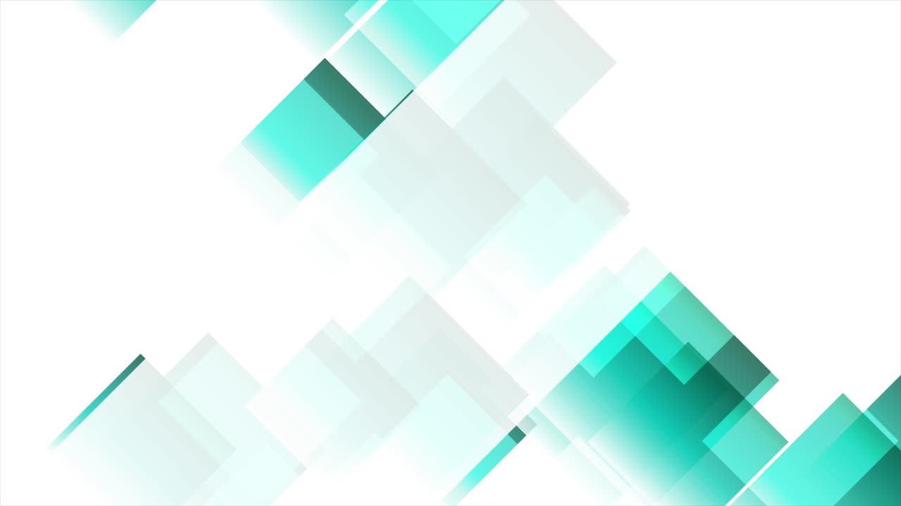 Sfondo in movimento minimale geometrico tecnologico astratto con quadrati blu ciano.