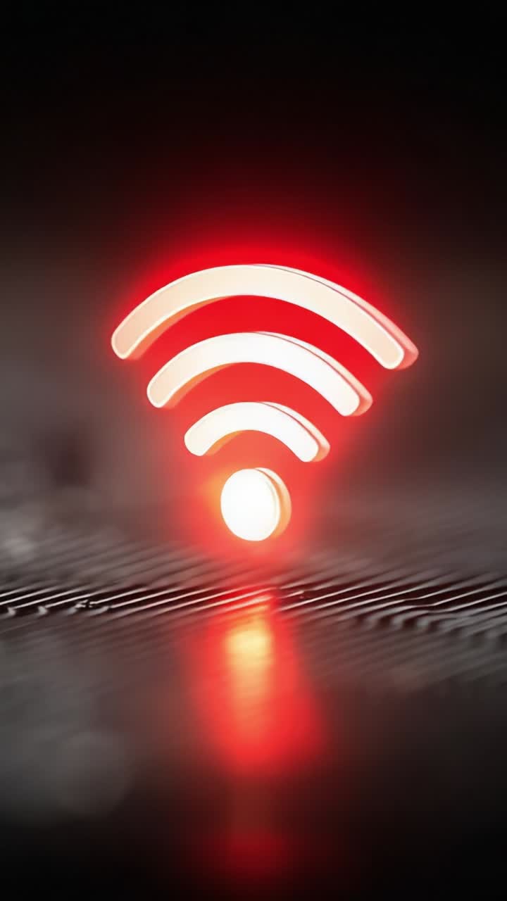 Illuminated Wi-Fi Signal: A Close-Up View of a Vibrant Red Wi-Fi Symbol Against a Dark Background, Highlighting Connectivity in Modern Technology