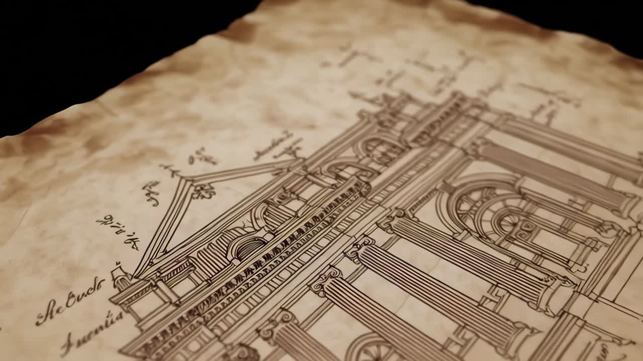 Architectural Drawing on Aged Paper