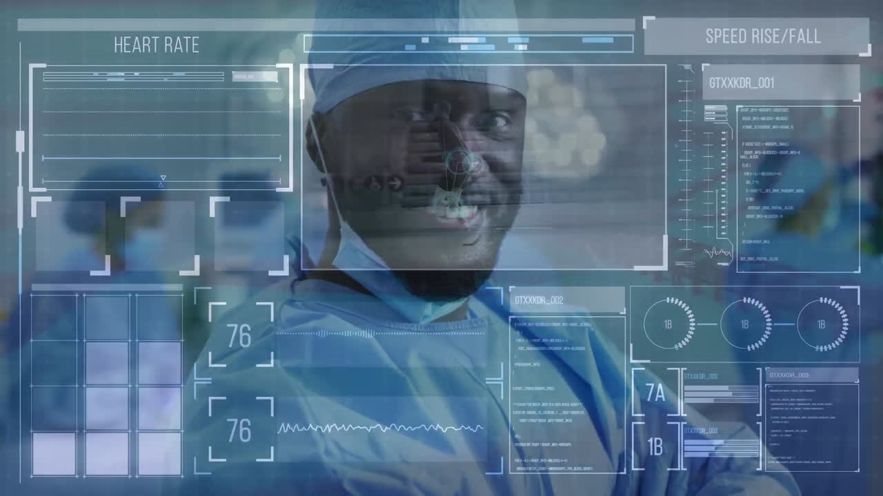 Video of digital interface and over african american male doctor