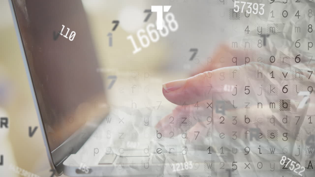 Animation of data processing over caucasian women using laptop