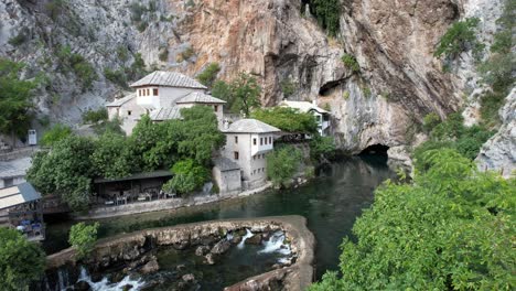 monastery built on the cliffs by the water