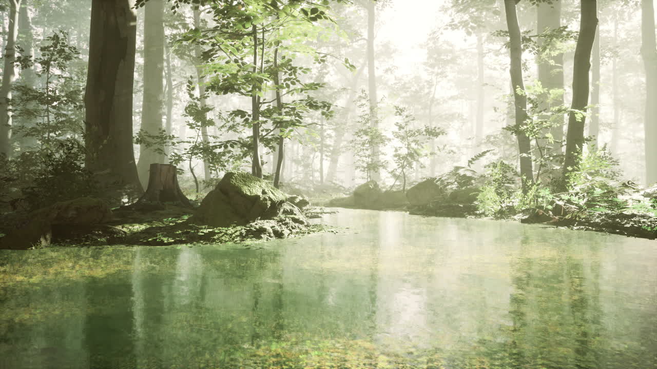 호수  ⁇ 의 숲을 통해  ⁇ 빛으로 해가 뜨는 것