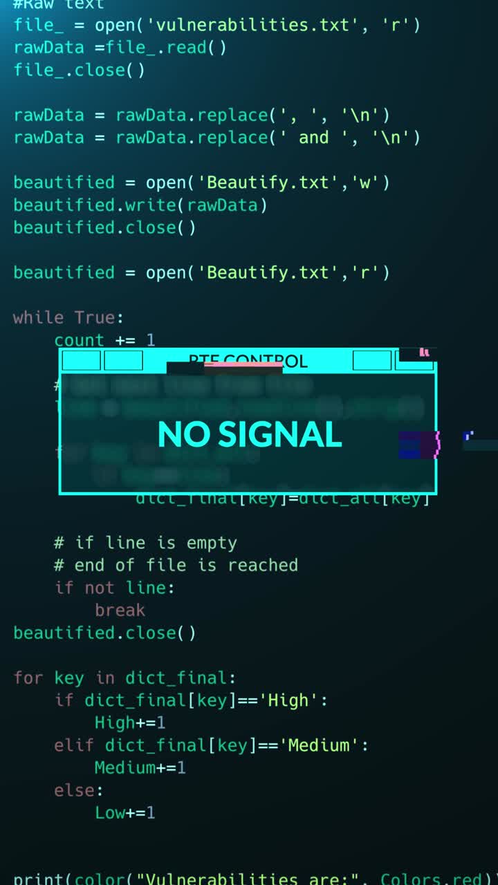 Programming Code with Glitch Effect and No Signal Message