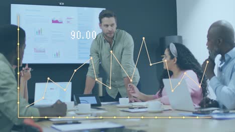 animación del procesamiento de datos sobre diversas personas de negocios que trabajan en la oficina