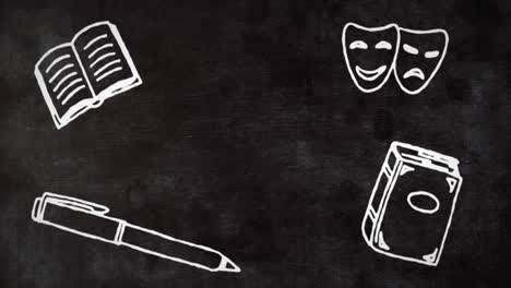 animación de iconos blancos sobre la pizarra.