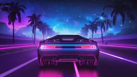 neon car driving at night