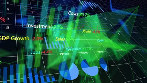 animación del procesamiento de datos financieros sobre formas en fondo negro