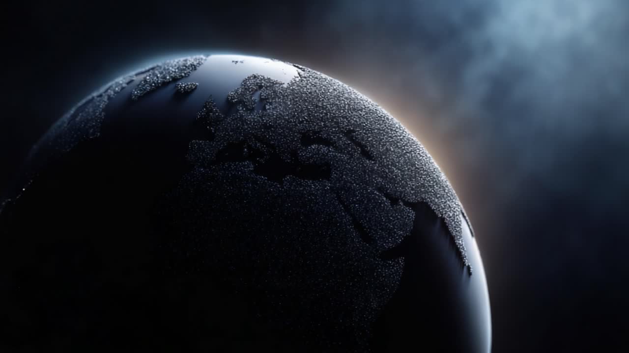 暗い宇宙の背景に対し、詳細な輪郭と質感が明らかになり、天空の光に照らされた地球の息を呑むようなクローズアップビュー