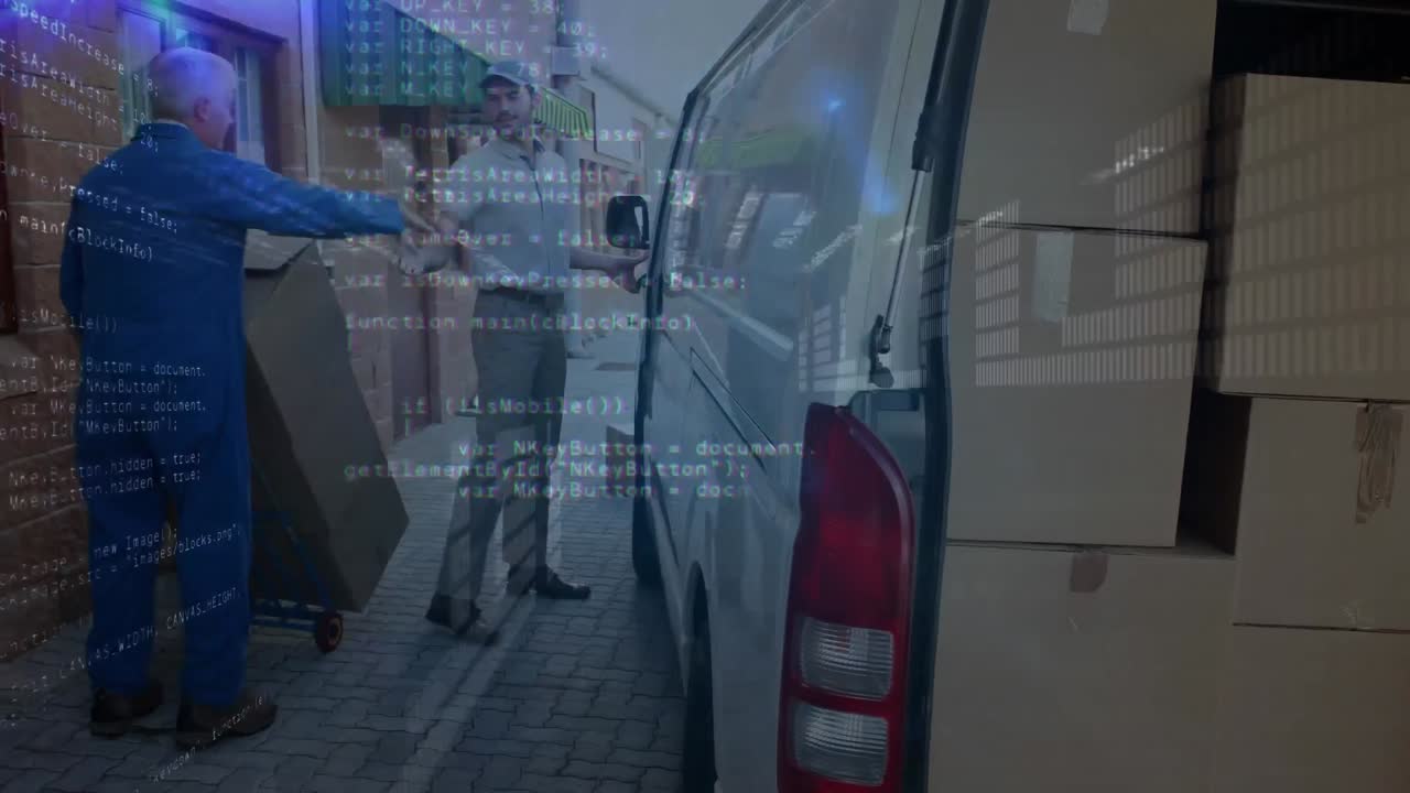 Animation of data processing over two delivery men