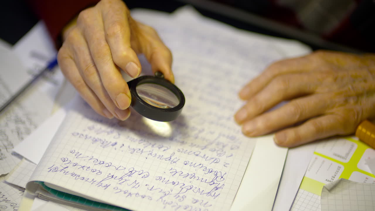 empresario senior escribiendo en papel en la mesa en la oficina 24