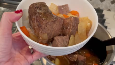 korean beef short rib stew served over a bowl of sticky white rice