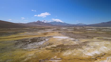 aerial view over of the scenic lauca national park, chile - dolly reverse, drone shot