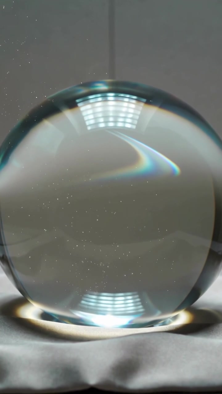 Vertical video: Reacting glass sphere showing light shifts on cloth, triggered by overhead grid