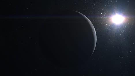 luna. la cámara vuela alrededor de la luna. vista desde el espacio. las estrellas brillan. 4k.