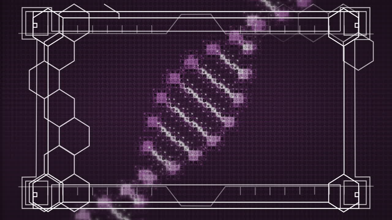 DNA strand and geometric shapes in digital scientific interface animation