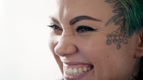 smiling woman with face painting