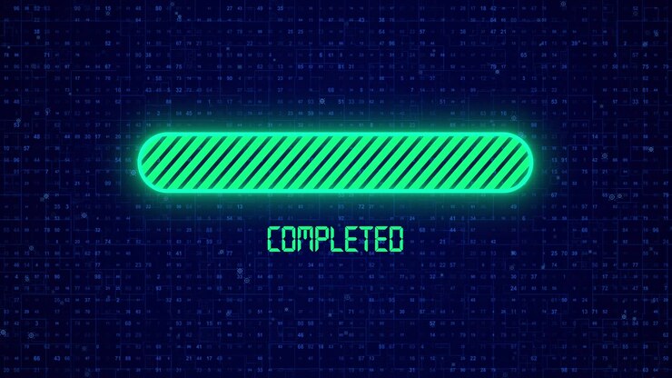 Barra di avanzamento di caricamento digitale con contatore percentuale su sfondo scuro