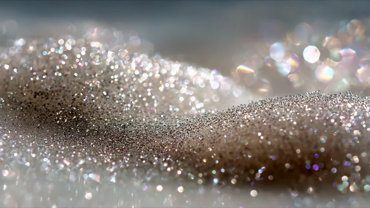 A Captivating Close-Up of Shimmering Glitter and Sparkling Particles on a Soft Surface, Showcasing the Beauty of Light Reflection and Colorful Bokeh Effects
