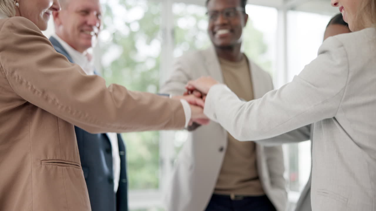 Hands, teamwork and business people in huddle