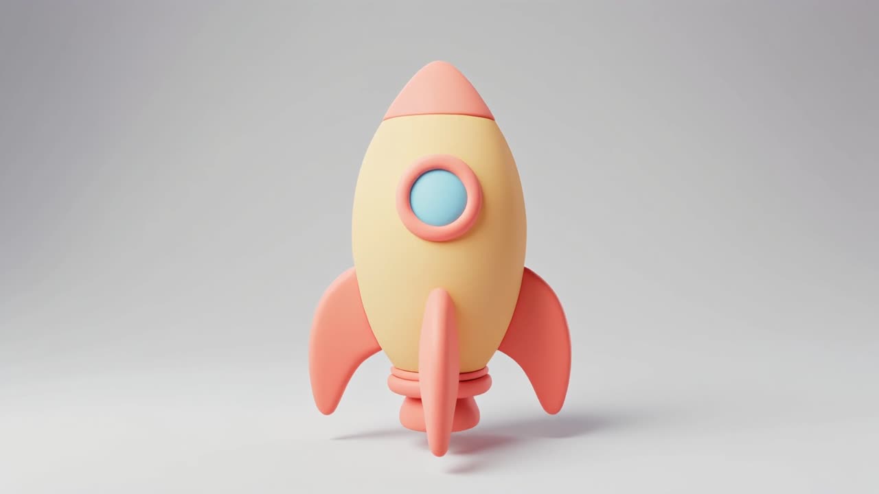 Cute 3D Rendered Cartoon Rocket on White Background