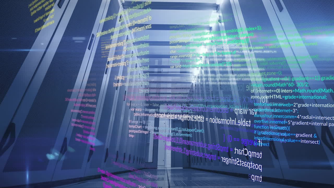 데이터 센터 서버를 통해 컴퓨터 코드 애니메이션