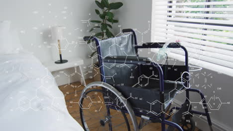 animation of chemical formula over empty wheelchair
