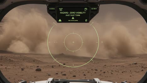 experiencing a dust storm on an extraterrestrial landscape: a view from the cockpit capturing the intensity of hazards in zero visibility conditions