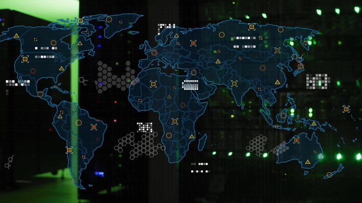 Green light appearing, map overlay spreading, HUD icons pulsing into clusters, showing data flow
