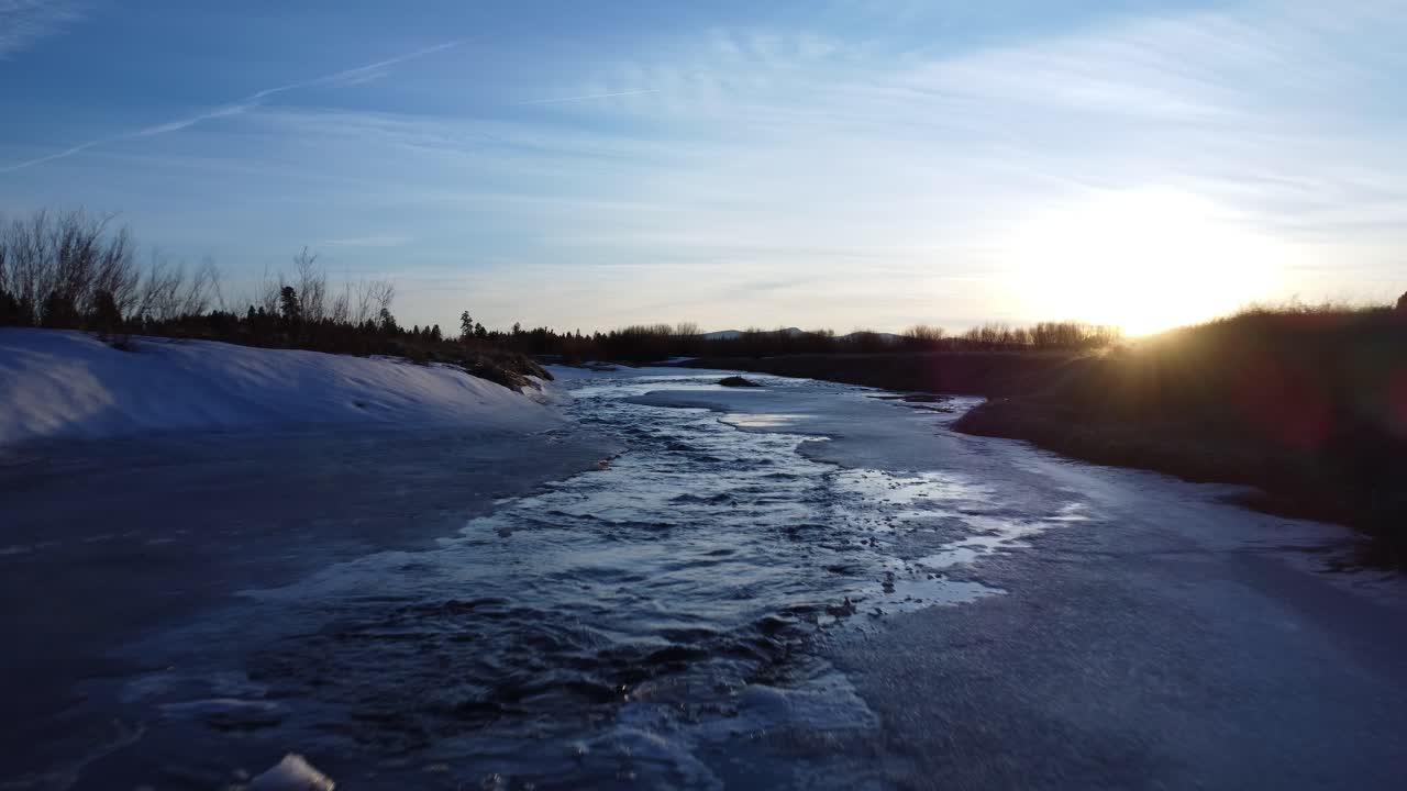 Frozen Creek at Sunset in Oregon