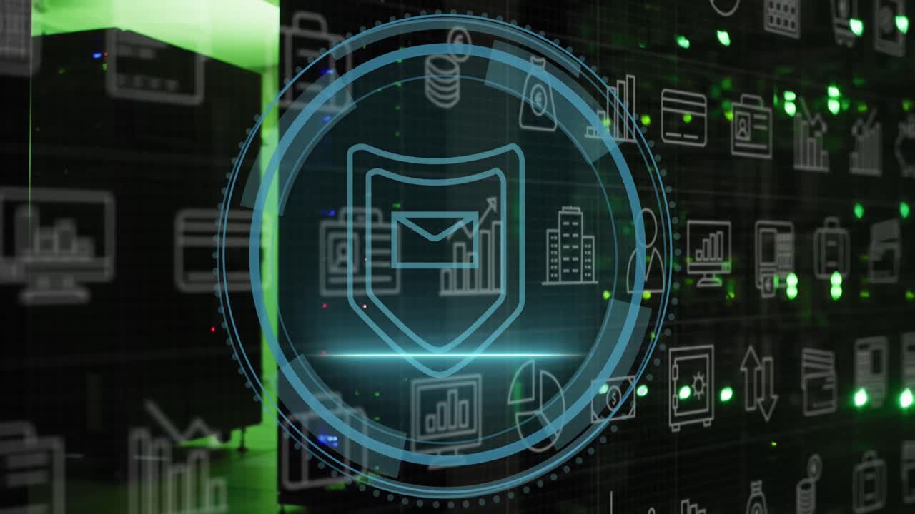 animación del procesamiento de datos en la sala de servidores