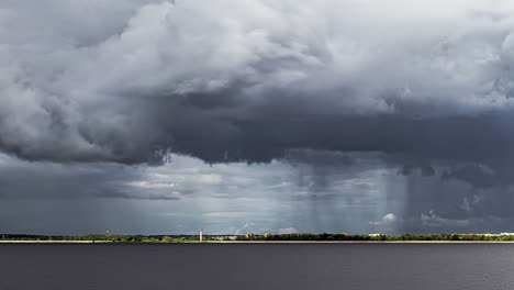 timelapse of stormy clouds moving threateningly over inhabited area