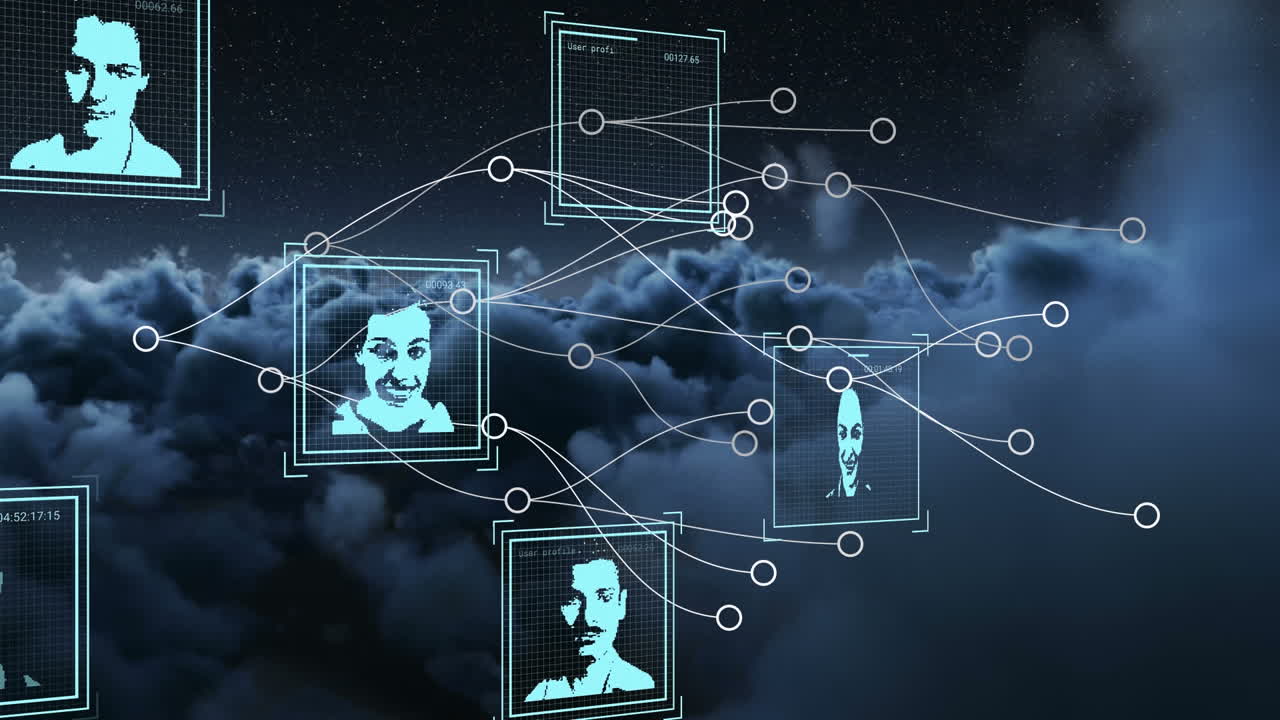 animación de usuarios de redes sociales y conexiones a través de nubes