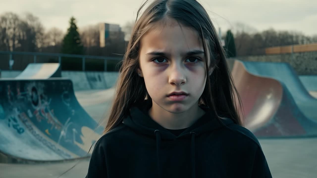joven con cara seria en el skatepark